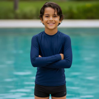 Kit Camisa Térmica Manga Longa Sunga Boxer Infantil e Juvenil 2 a 14 Anos Natação Praia Piscina Uv50
