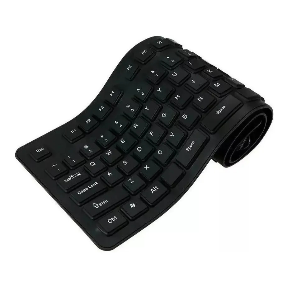 Teclado Flexível Dobrável com fio usb, numérico e abnt 2 preto