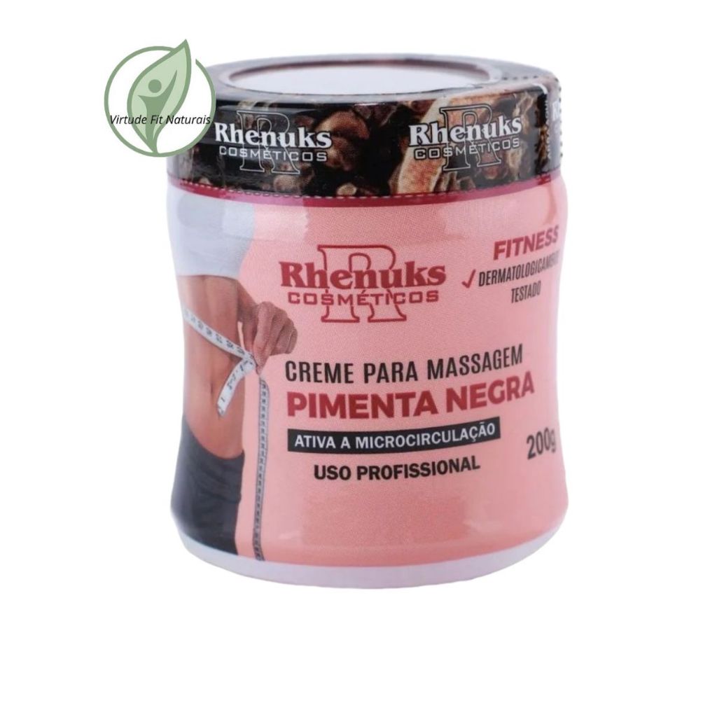 Creme para Massagem Pimenta Negra- Ameniza a Aparência de Estrias e Celulite-200g-Rhenuks Cosméticos