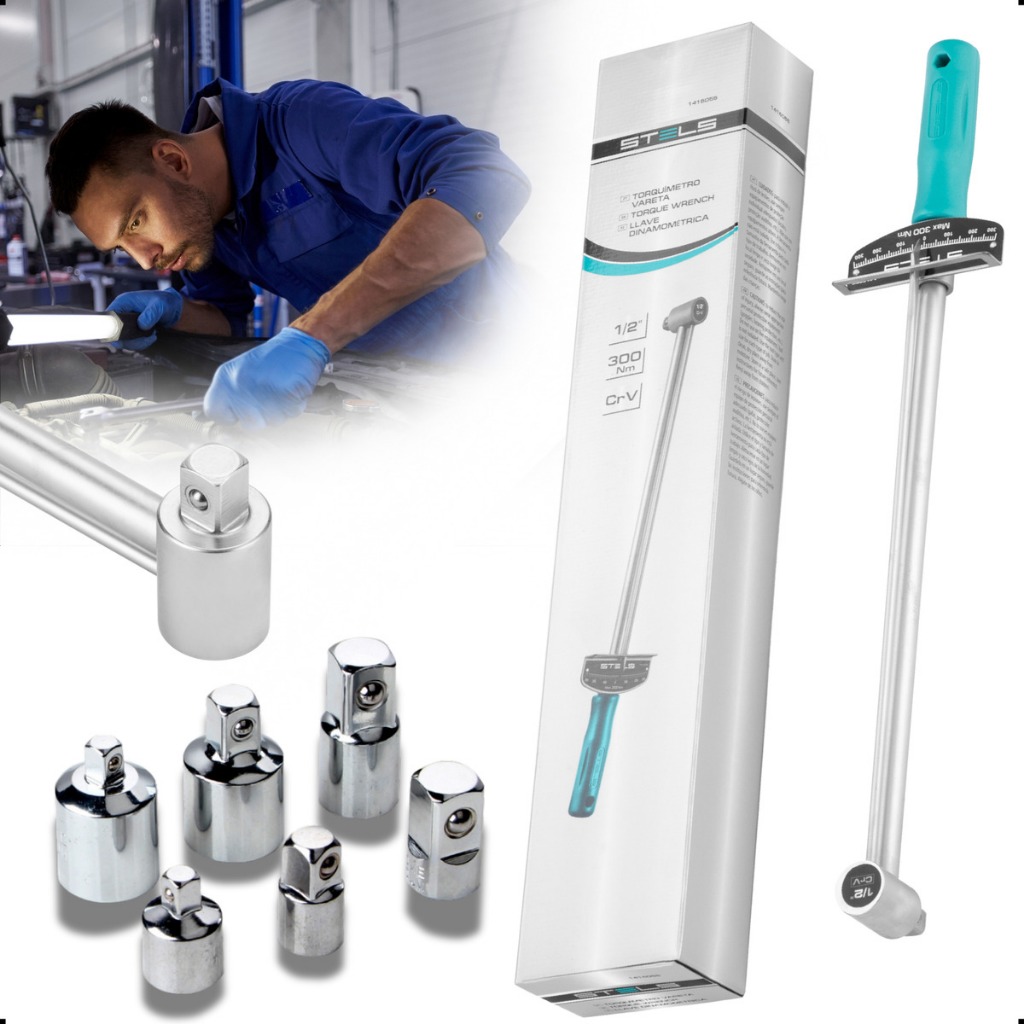 Torquímetro Vareta 300 Nm Com Kit 6 Adaptadores Catraca Soquete 1/4 3/8 1/2 Profissional