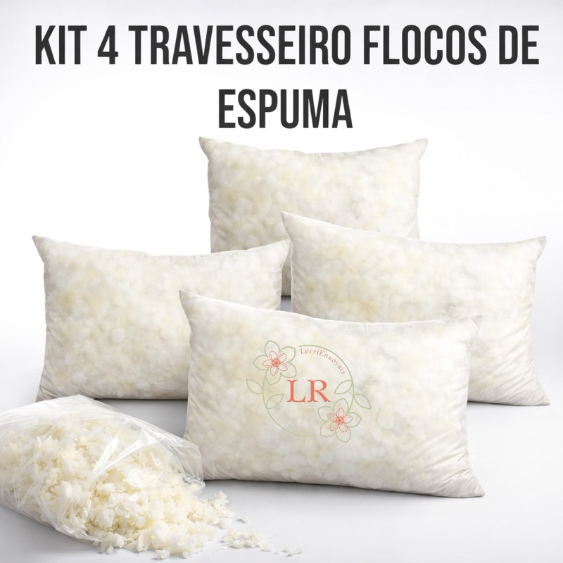 Kit Travesseiros 50x70 cm de Flocos de Espumas Mácio Confortável em Oferta na Shopee
