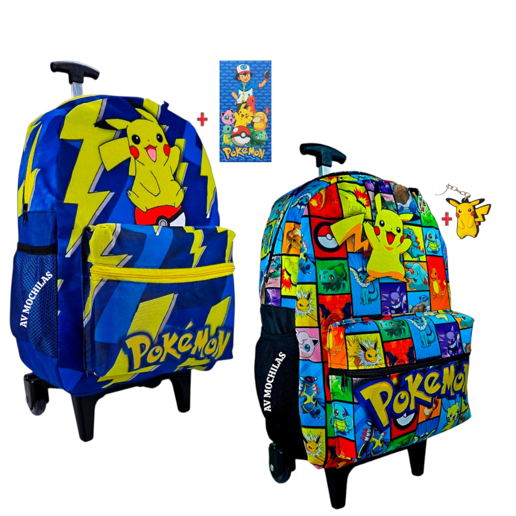 🎒⚡ Mochila Pokémon Pikachu com Rodinhas + Brinde🎁