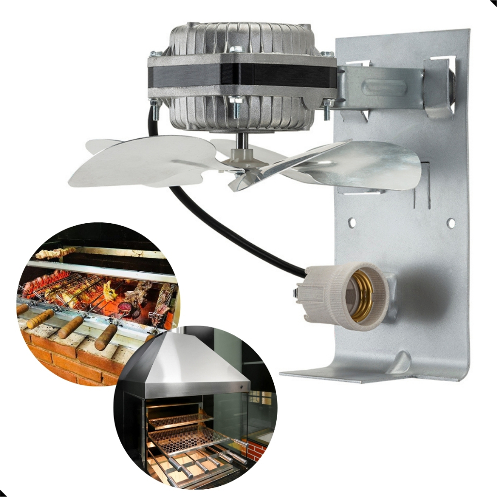 Exaustor Para Churrasqueira Chaminés 20cm Alta Temperatura 60w Kit Com Suporte Para Lâmpada Ventisol