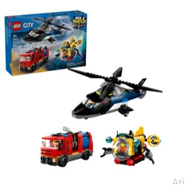 Lego City 60462 - Helicóptero, caminhão de bombeiros e submarino