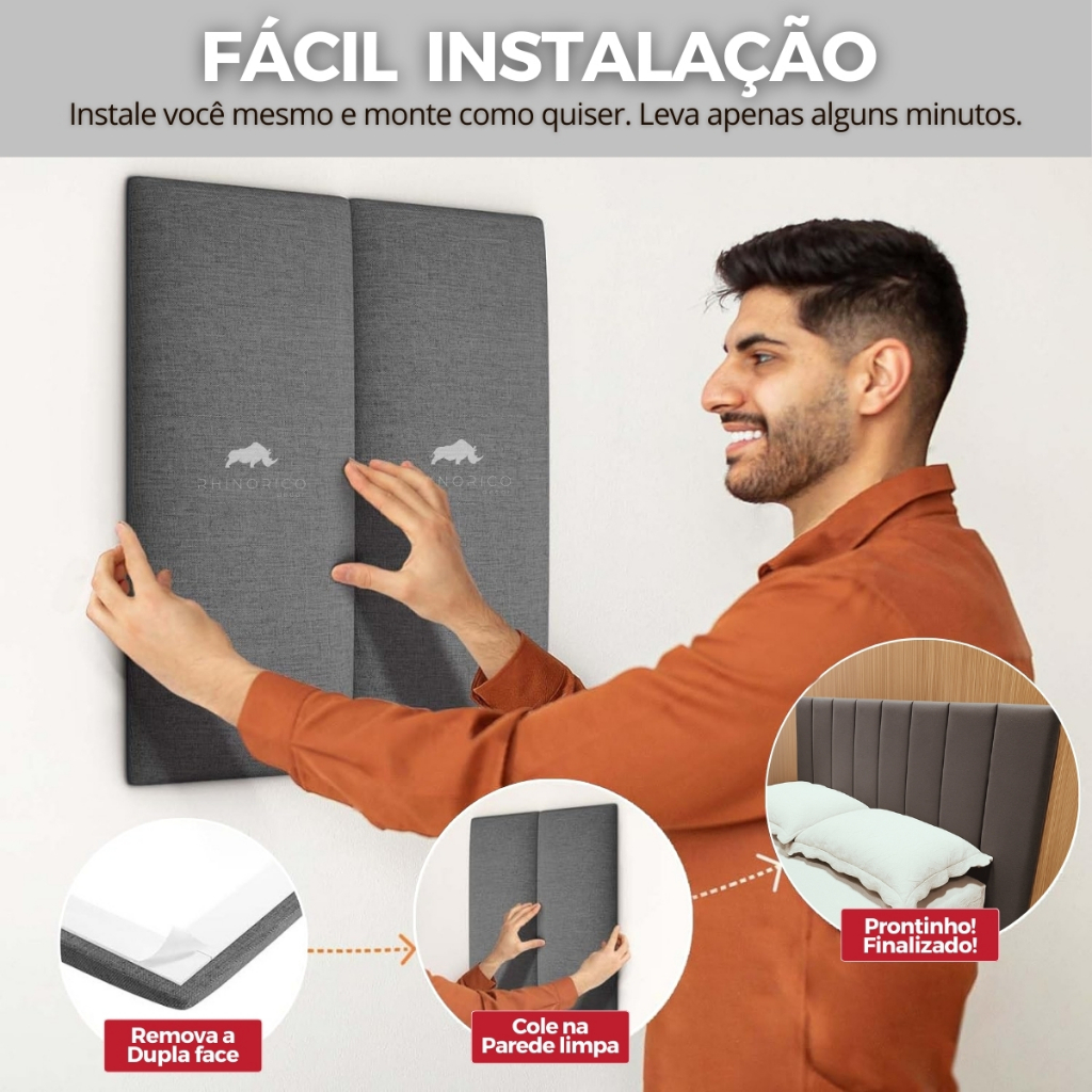 Cabeceira de Cama Modulada e Estofada Adesiva Cama Box Linho Bouclê Módulos 70x20cm — imagem 2 de 2