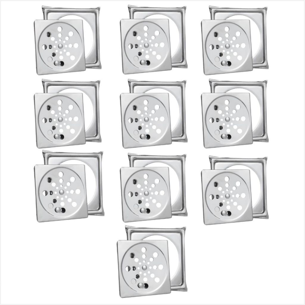 Combo 10 Peças Ralos Grelha Tampa Quadrada Inox + Porta Grelha Inox