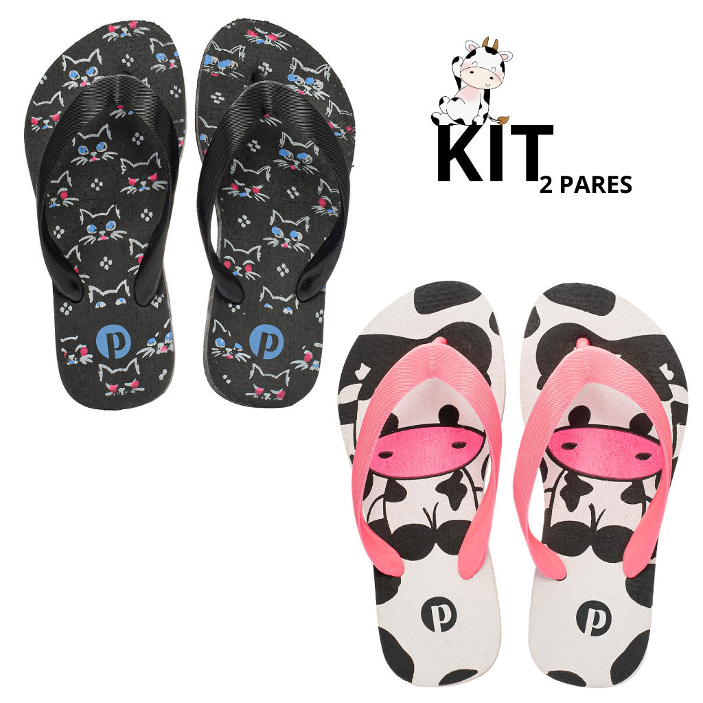Kit Chinelo Infantil Estampado Feminino Passeio