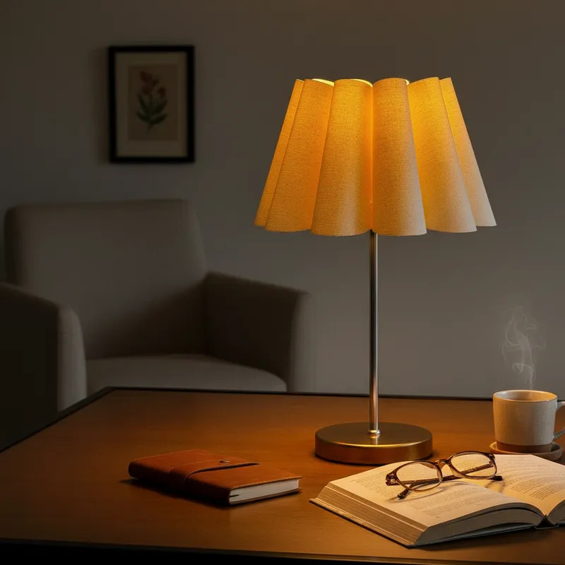 Imagem Abajur Luminária de Mesa Redondo Premium Pétala Escovado com Interruptor e Cúpula Bege Decoração Iluminação Casa Sala