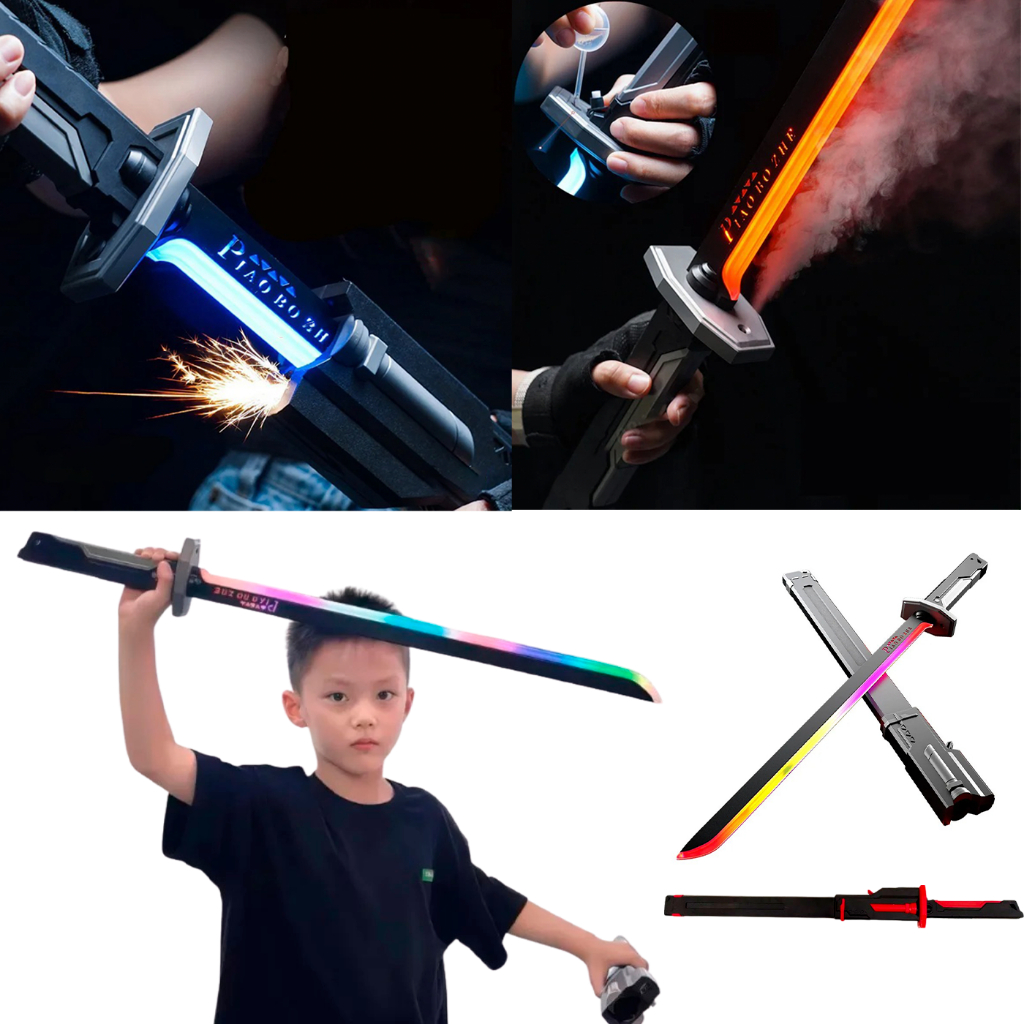Espada Samurai Design Detalhado C/ Luz Som E Efeito Fumaça 80cm Brinquedo