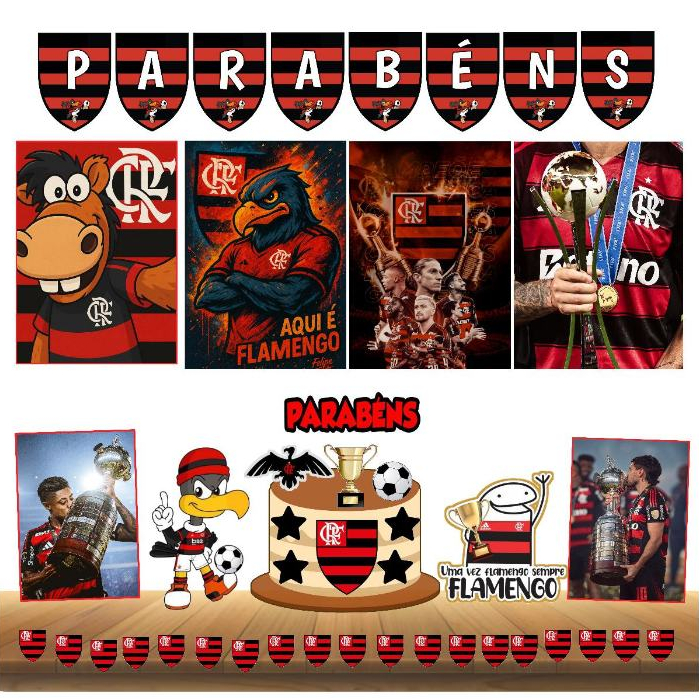 Kit Festa Flamengo - Decoração torcedor Aniversário Papelaria Completo
