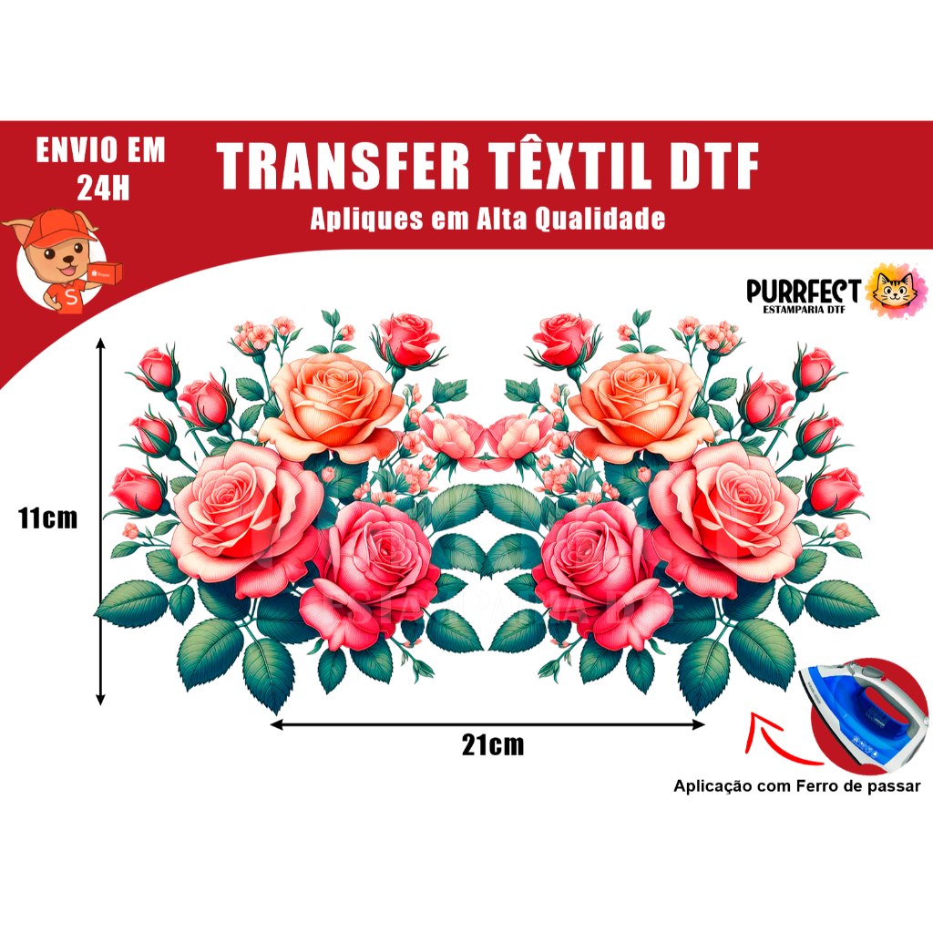 Aplique DTF Floral Termocolante Para Toalhas Camisetas Aplicação Com Ferro De Passar