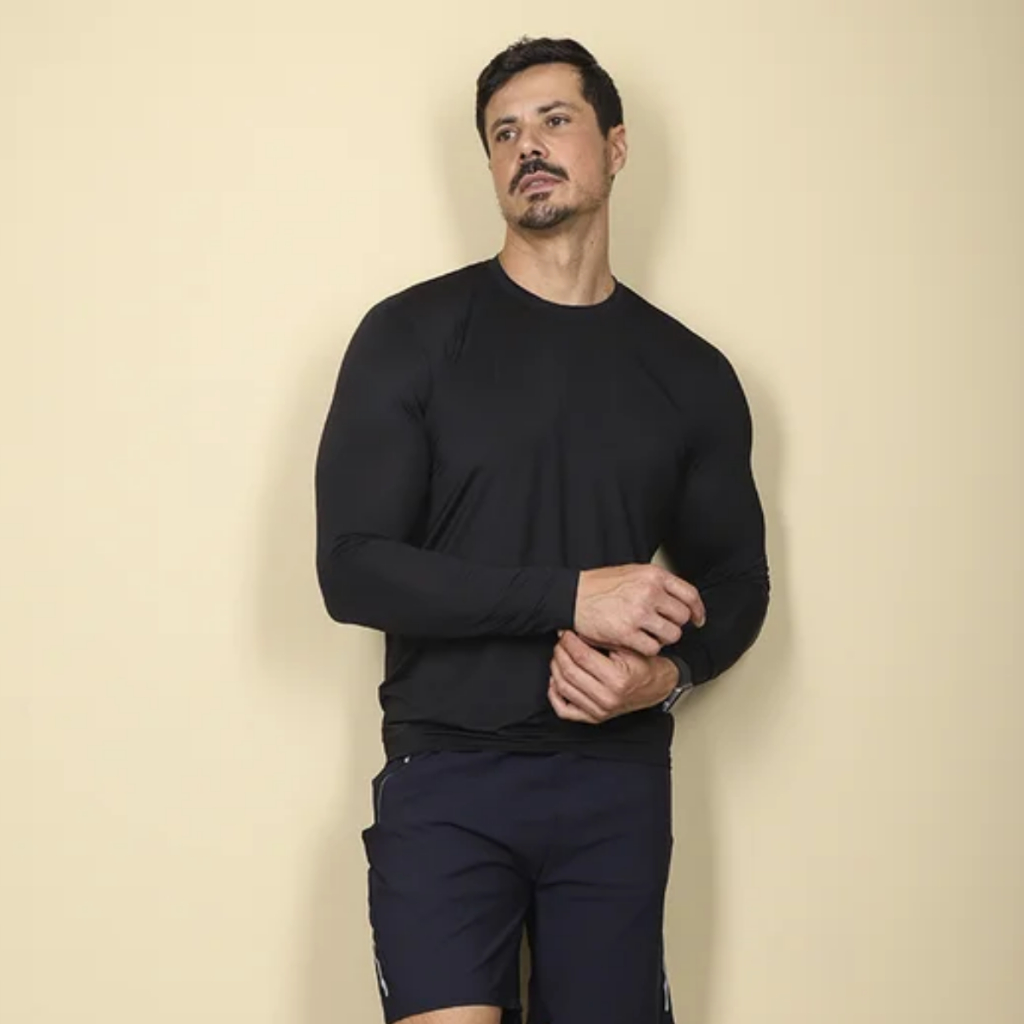 Blusa Masculina Dry Fit UV 50+ Manga Longa Varias Cores Proteção Solar Tradicional Camiseta