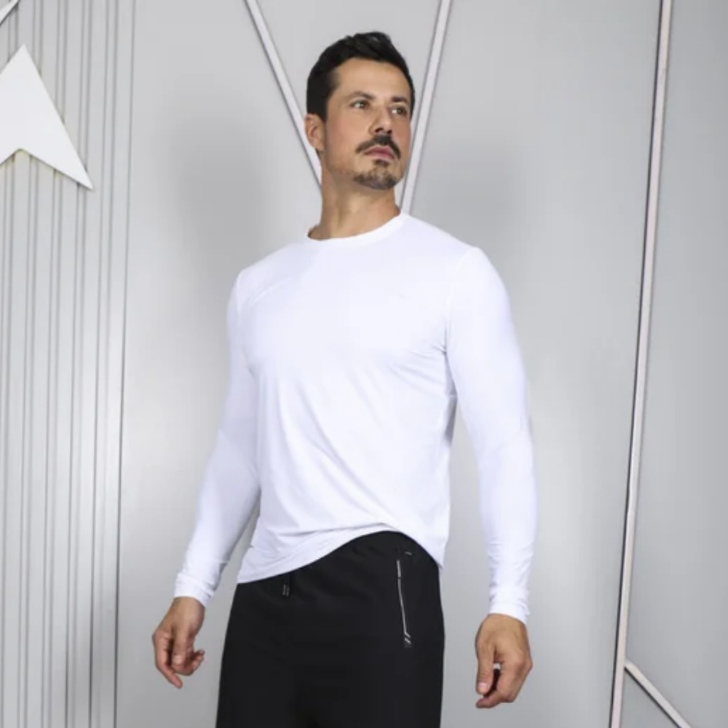 Blusa Masculina Dry Fit UV 50+ Manga Longa Proteção Verão Tradicional Gola Redonda Elastano