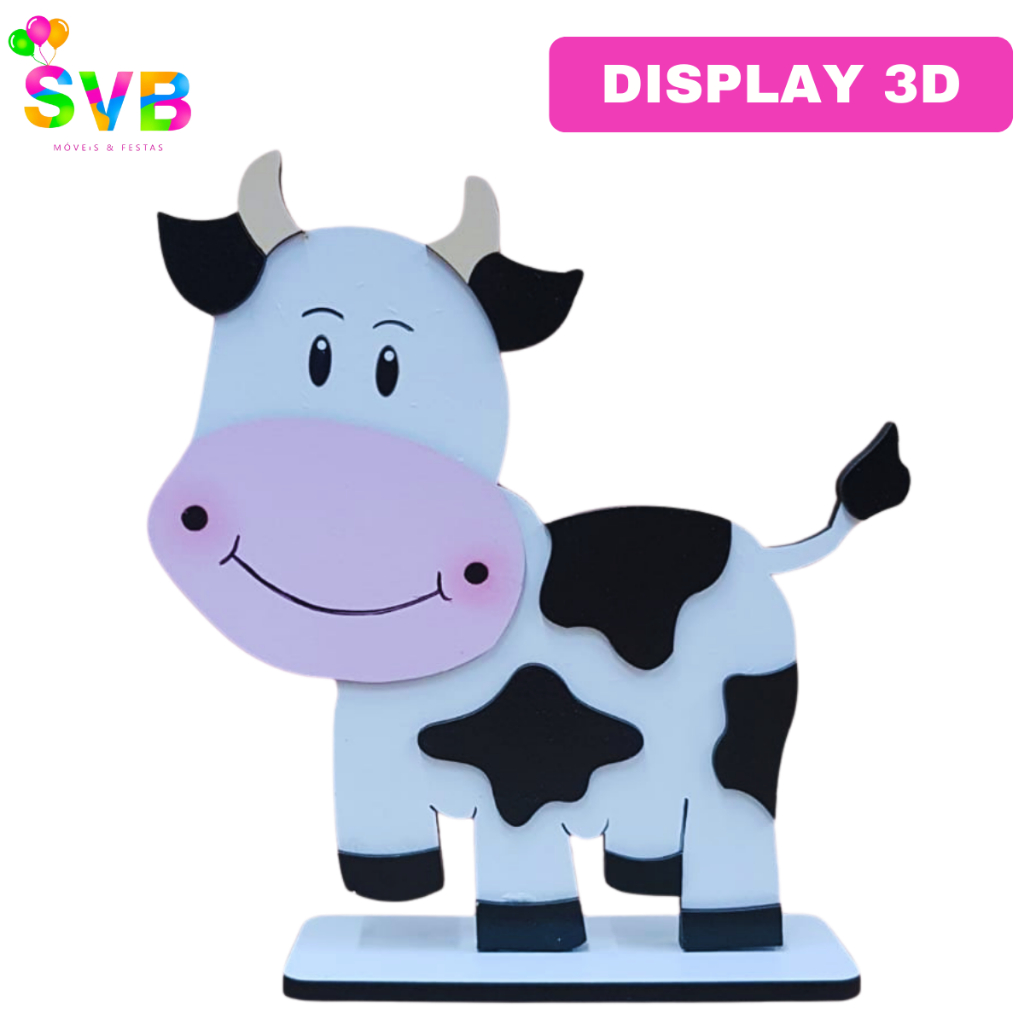 Display vaquinha Decoração Fazendinha Enfeite Mesa MDF 3D Centro de Mesa SVB MÓVEIS E FESTAS