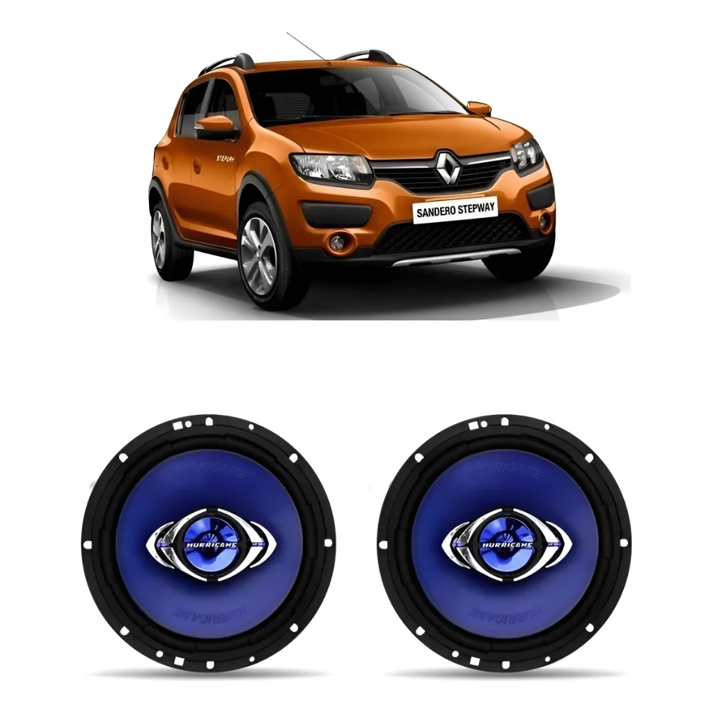 Par Alto Falante Hurricane Portas Dianteira Renault Sandero Azul-turquesa