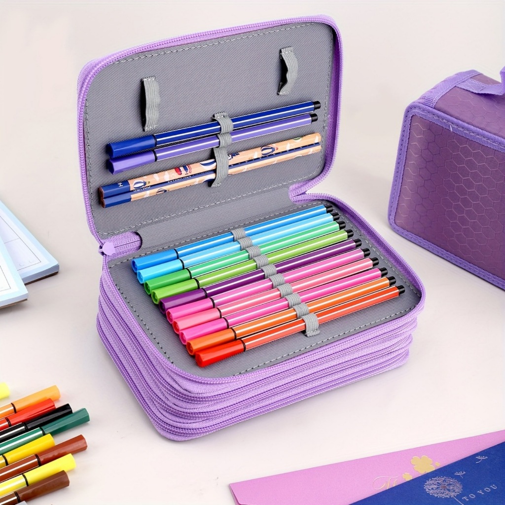 Estojo Box/Estojo Escolar/Estojo de lápis/Estojo com 5 divisórias/Grande capacidade Com 4 Níveis E Zíper 72 canetas