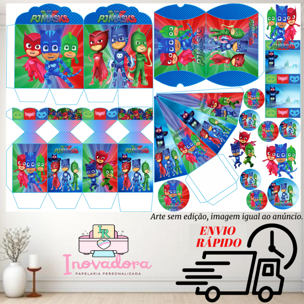 Kit com 75/150 itens lembrancinhas TEMA: PJ MASKS (COM/SEM NOME) - Envio Rápido em Oferta na Shopee