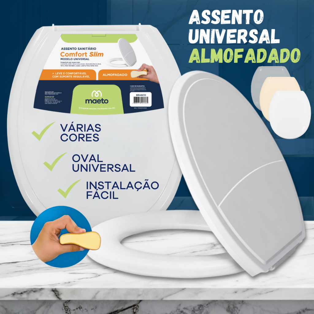 Tampa de Vaso Assento Sanitário Almofadado Oval Redondo Universal Tabua Branco Bege Cinza Resistente em Oferta na Shopee