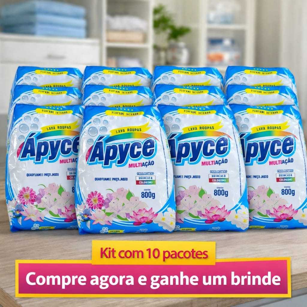 Kit com 10 Pacotes Lava Roupas Sabão em Pó Apyce 800G cada Pacote