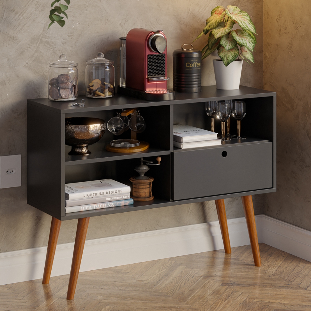 Aparador Cantinho do Cafe Rack Buffet Com Pes Madeira Shoppe Retro Original - Móveis Bonatto em Oferta na Shopee