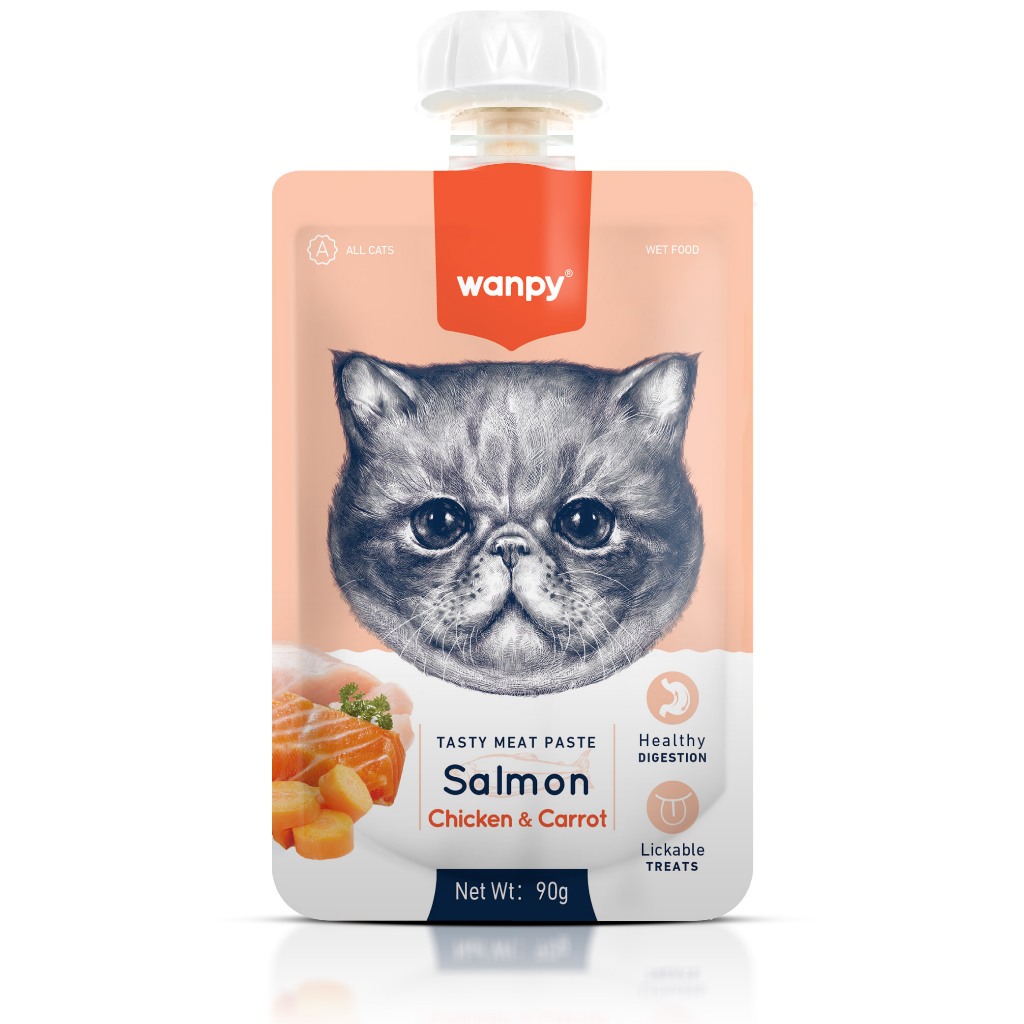 Truly Wanpy Petisco Creamy para Gatos Sabor Salmão, Frango e Cenoura 90g