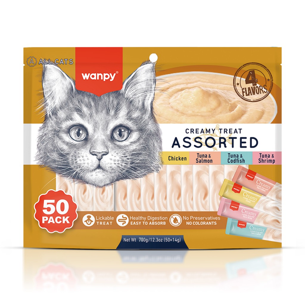 Truly Wanpy Petisco Creamy para Gatos Sabores Sortidos Pote 50 Tubos 700g