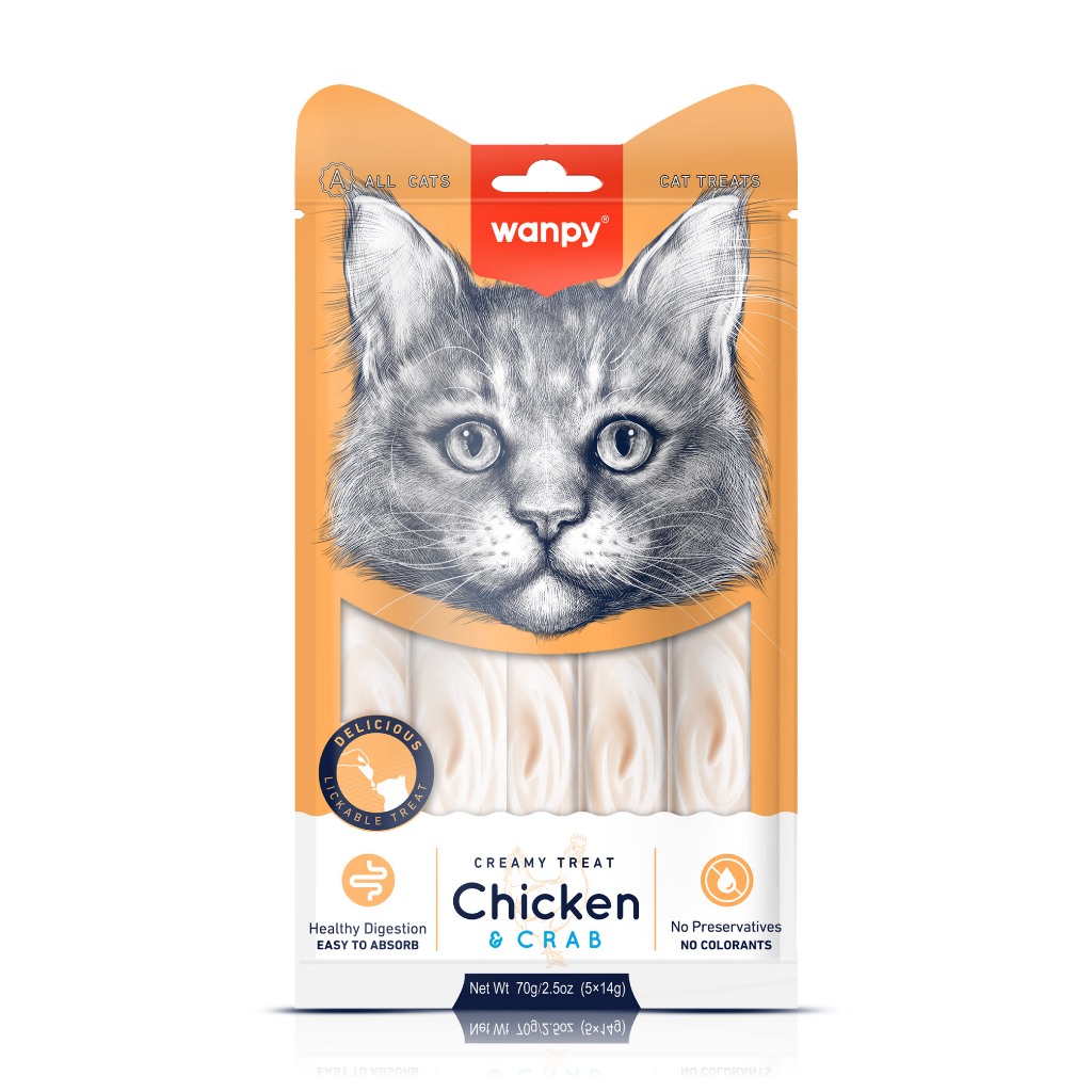 Truly Wanpy Petisco Creamy para Gatos Sabor Frango e Carangueijo 70g em Oferta na Shopee