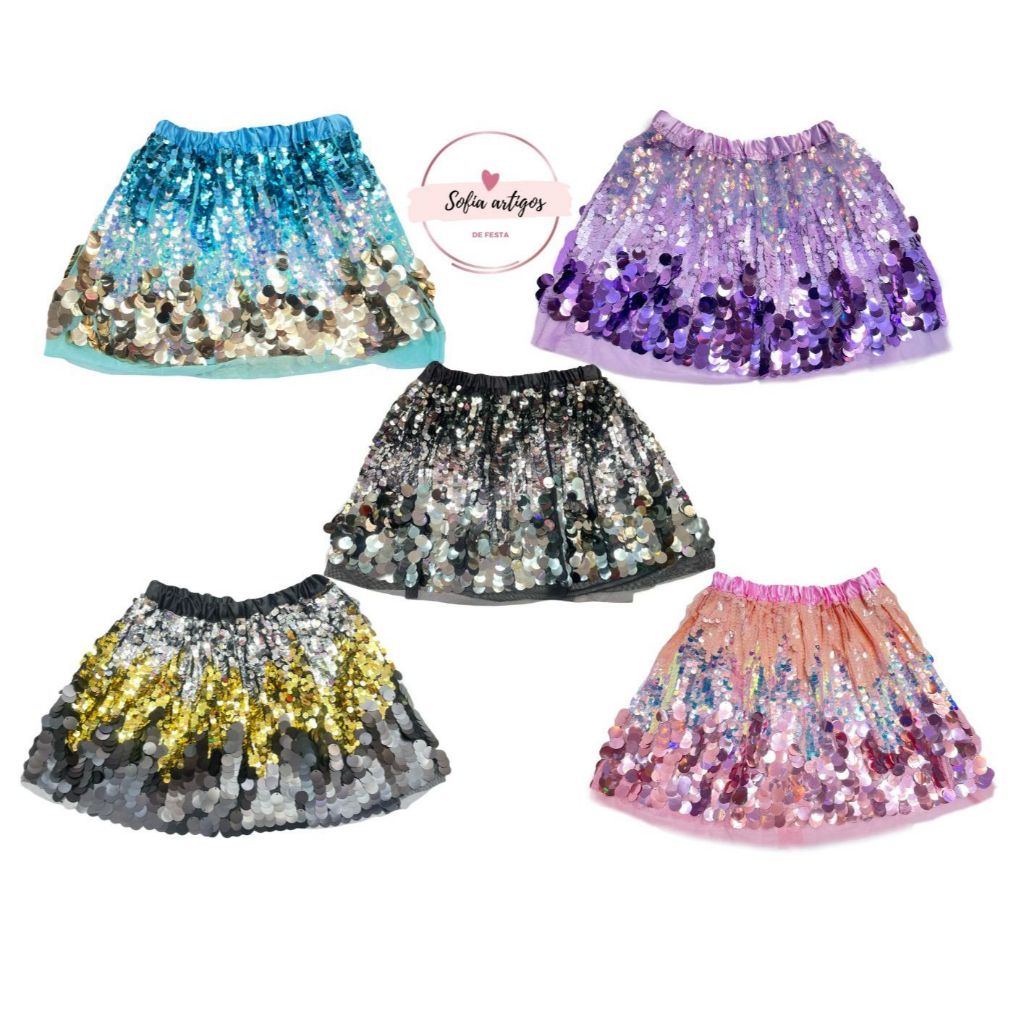 Saia de paete lantejoulas com brilho luxo em Oferta na Shopee
