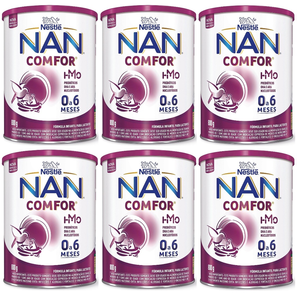 Kit 6 Latas NAN Comfor 800gr 0 a 6 Meses (ROXO) EQ.1