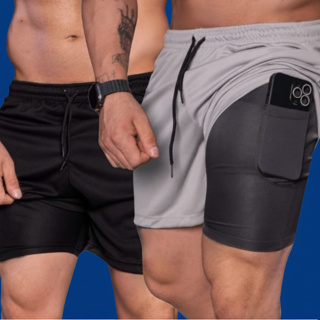 Kits Shorts 2 em 1 Dry Fit Esportivo Academia Bolso Interno Versátil Corrida Treino Com Elastano em Oferta na Shopee
