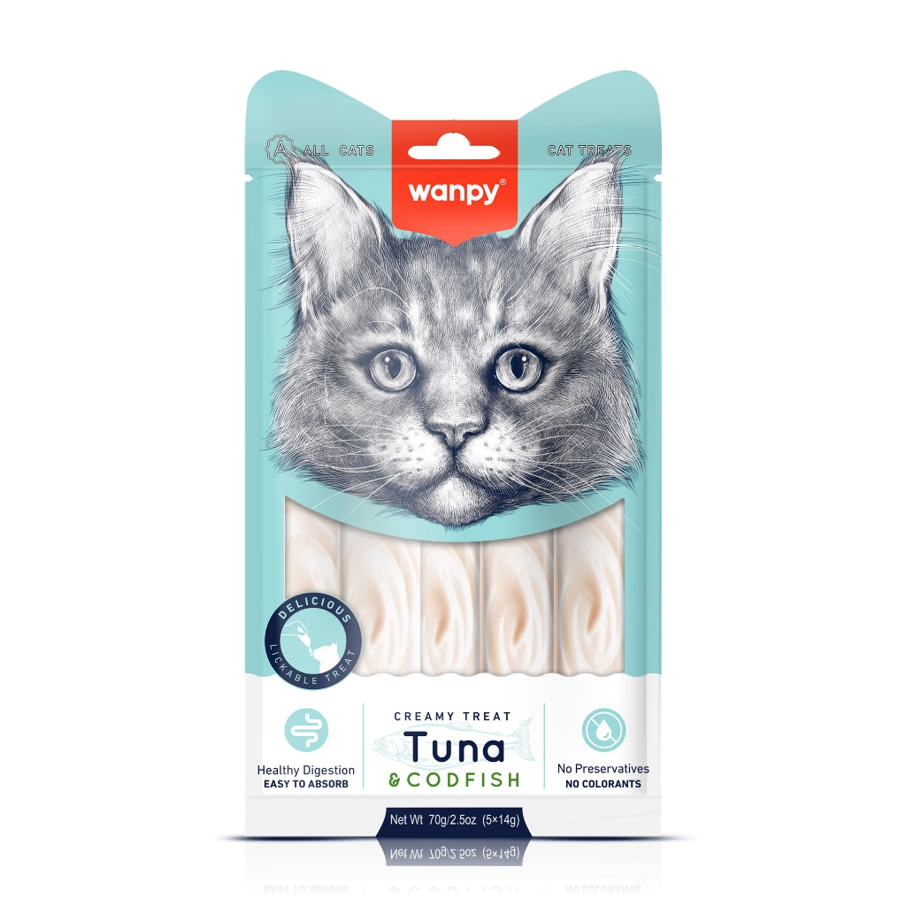 Truly Wanpy Petisco Creamy para Gatos Sabor Atum e Bacalhau 70g