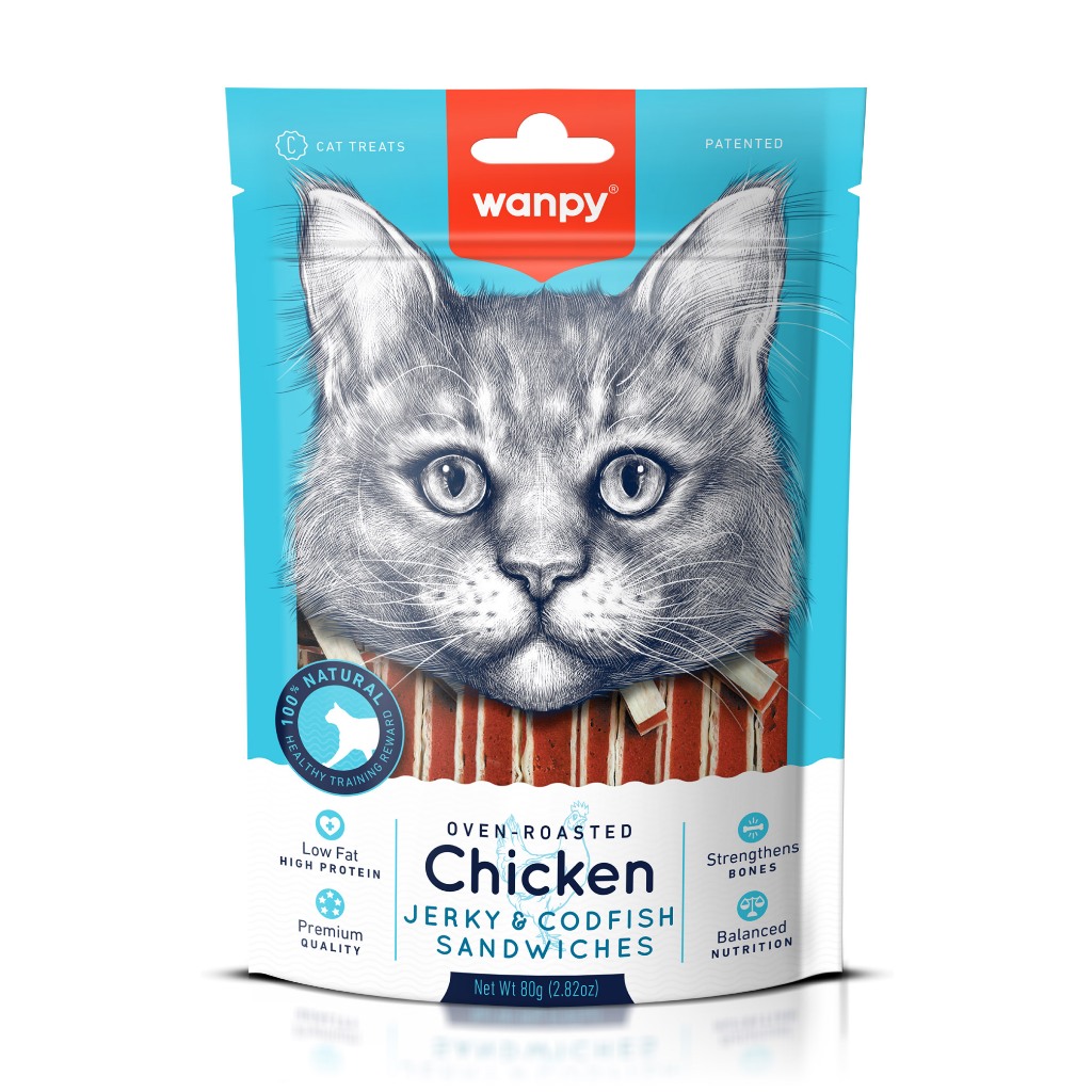 Truly Wanpy Petisco para Gatos Mini Tiras de Frango e Peixe 80g
