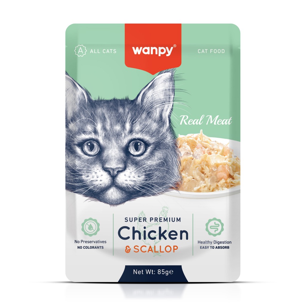 Truly Wanpy Petisco Sachê para Gatos Sabor Frango e Vieira 85g