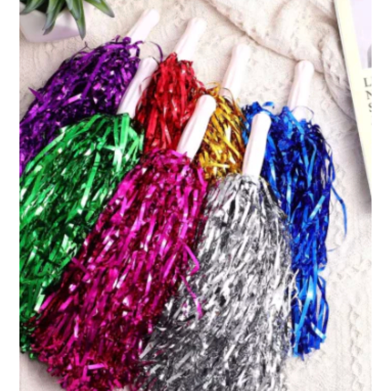 Kit 2 Pompom Líder de Torcida metalizado Plástico Dança Coreografia Escola Cores Diversas em Oferta na Shopee
