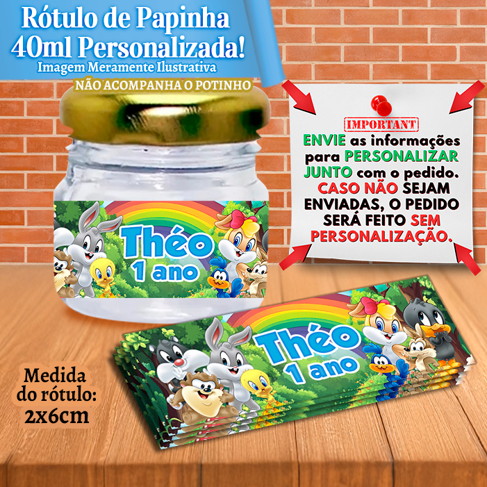 Adesivos Personalizados para Papinhas 40ml 40g Baby Looney Tunes