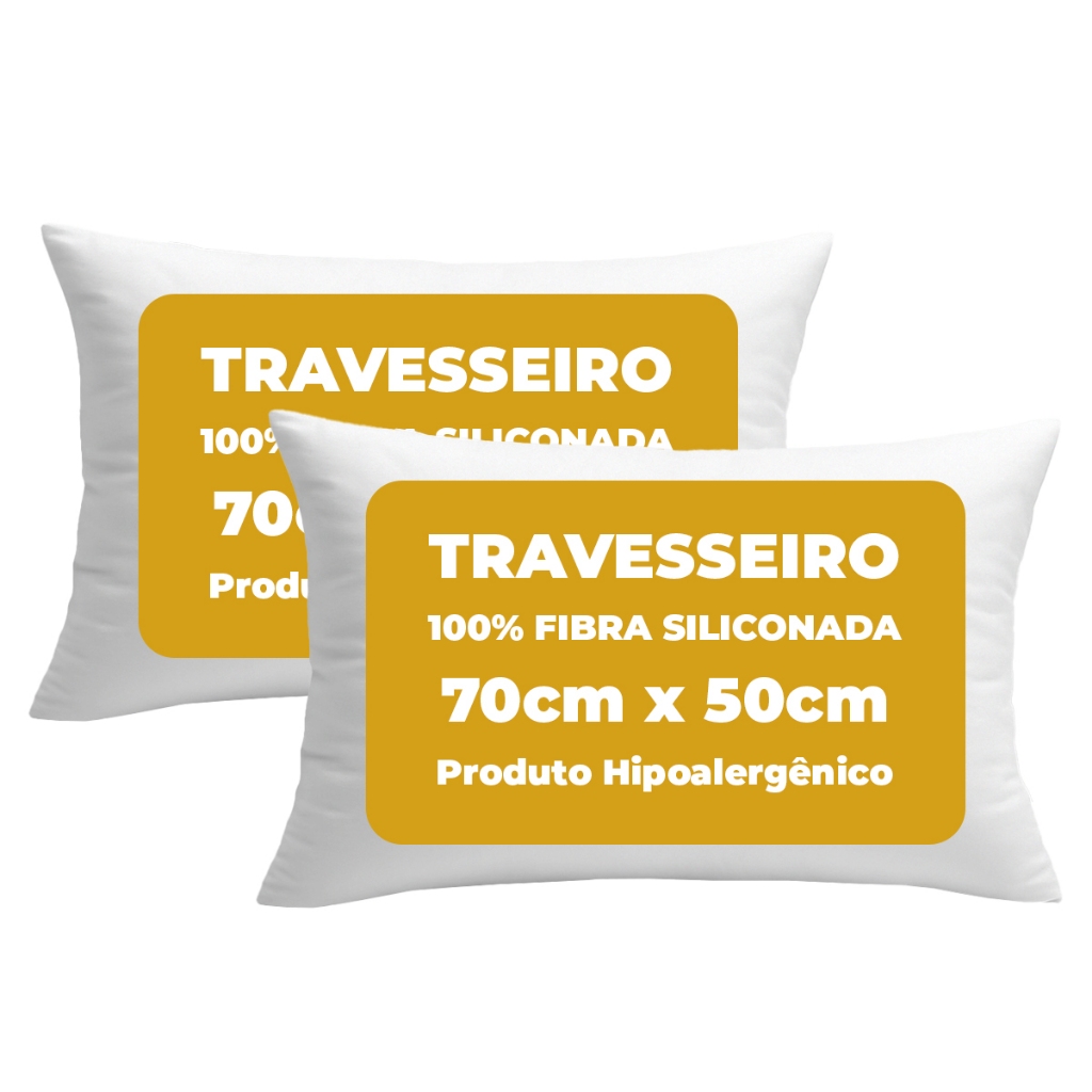 Kit 2 Travesseiro Pluma de Ganso Antiacaro Descanso Macio Sono Confortável Lavável 70x50cm