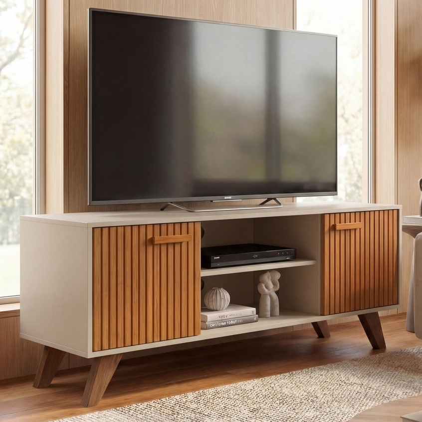Rack Para Sala de Estar, Estante para TV Moderno para até 50 Polegadas Com Prateleiras 120cm Rebeca