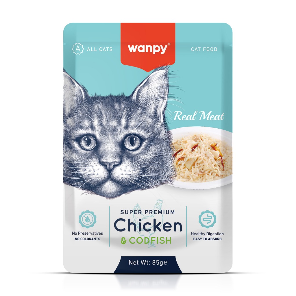 Truly Wanpy Petisco Sachê para Gatos Sabor Frango e Bacalhau 85g