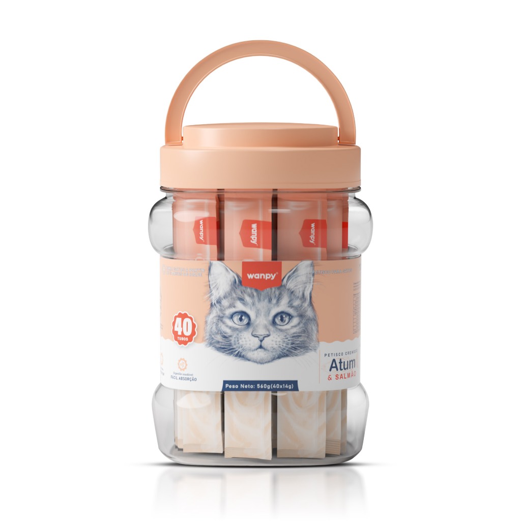 Truly Wanpy Petisco Creamy para Gatos Sabor Atum e Salmão Pote 40 Tubos 560g