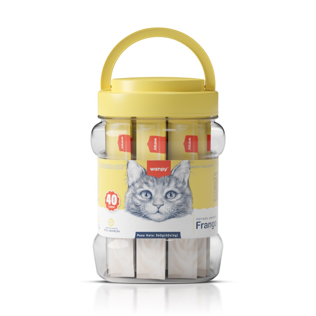 Truly Wanpy Petisco Creamy para Gatos Sabor Frango Pote 40 Tubos 560g