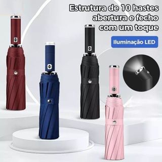 Guarda-Chuva Masculino LED Rotativo Automático - Preto com Bloqueio UV e Lanterna em Oferta na Shopee