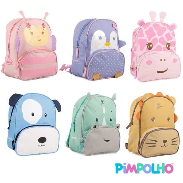 Mochila Infantil Bichinhos Menino e Menina Bebê Volta as Aulas Abelha Leão Cachorro Pinguim Tigre