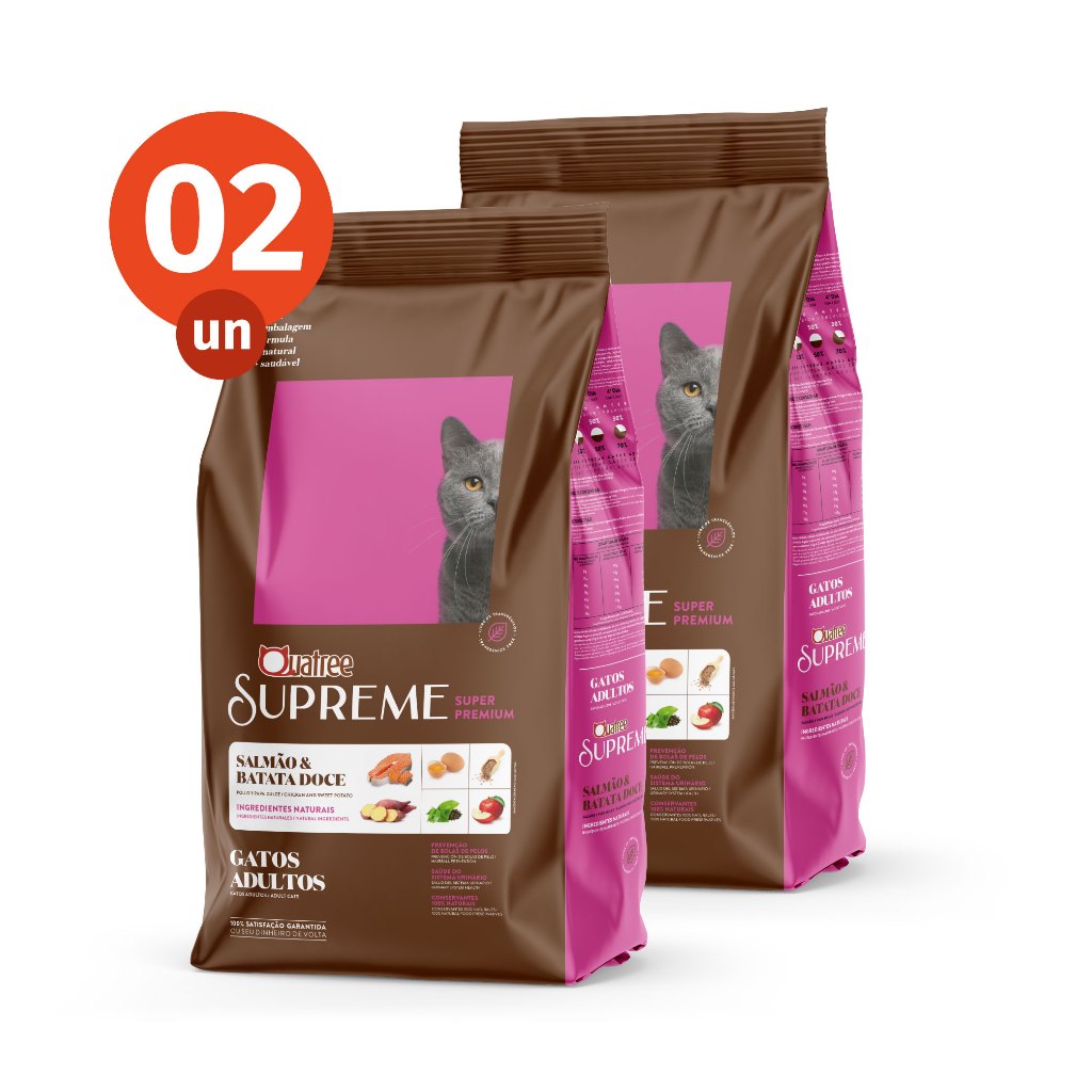 Kit 2 Ração Quatree Supreme Gatos Adultos Sabor Salmão e Batata Doce 10,1Kg