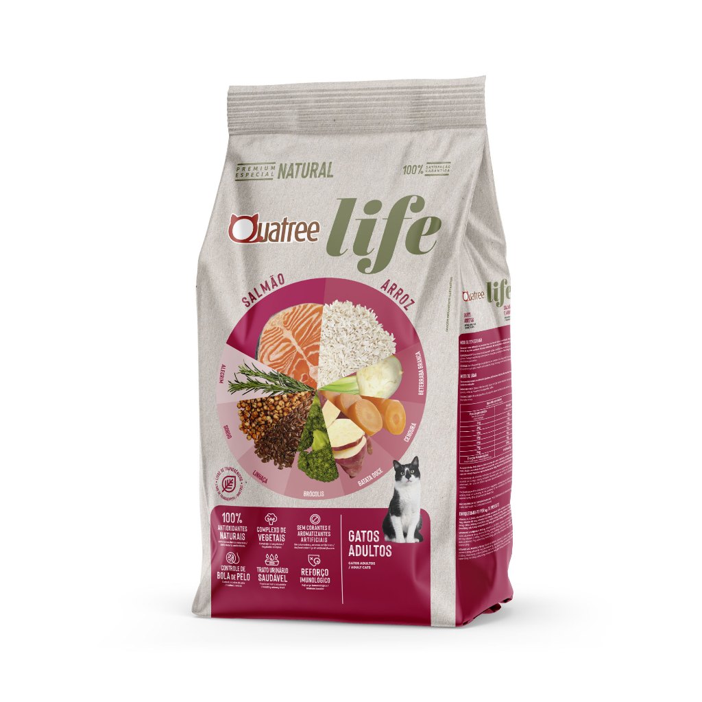 Ração Quatree Life Gatos Adultos Sabor Salmão e Arroz 10,1Kg