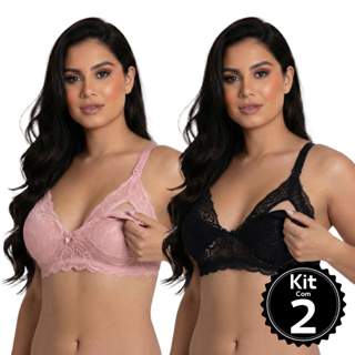 kit 2 Sutiã Amamentação de Renda Maternidade Sutian para Amamentar Gestante Pós Parto Abre Fácil em Oferta na Shopee