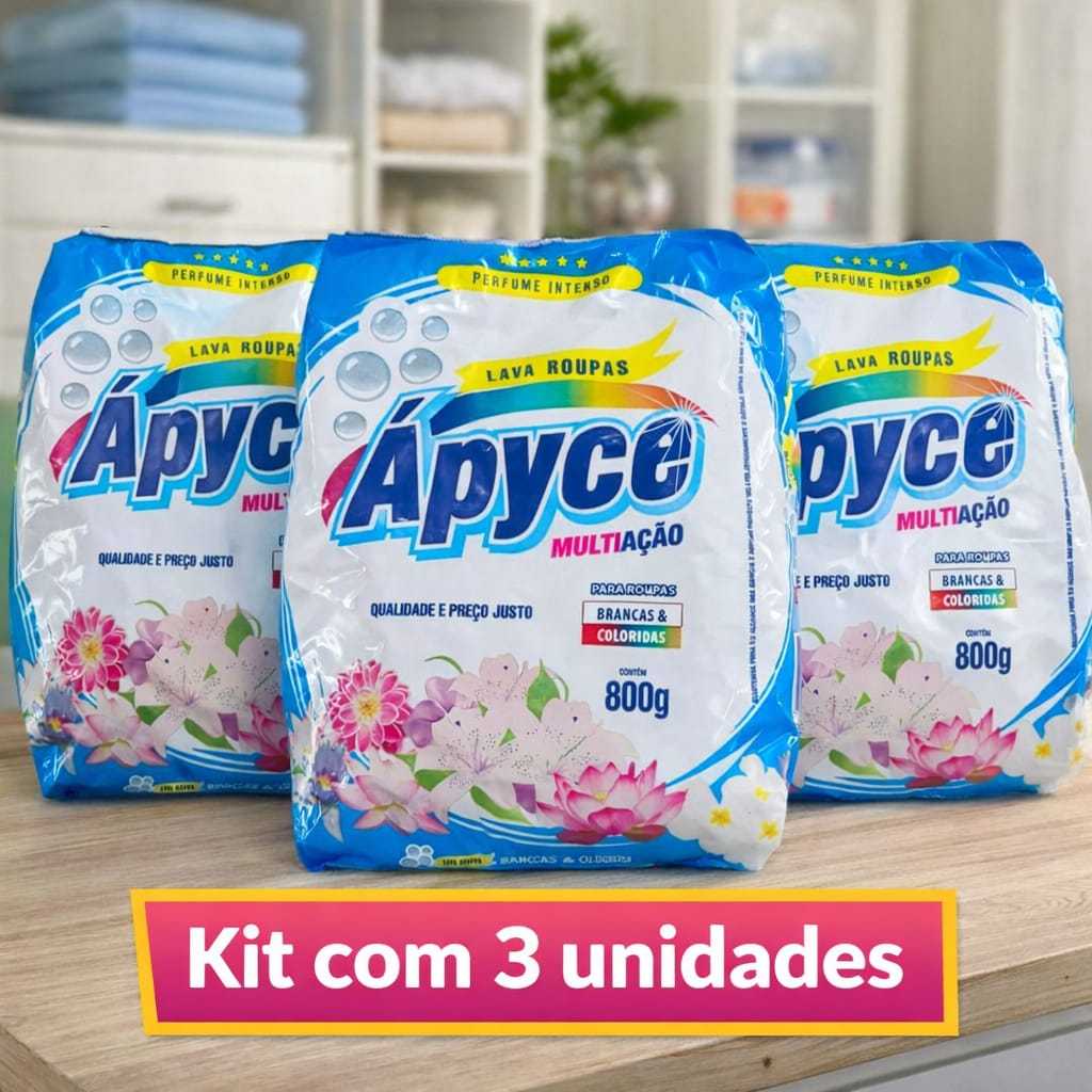 3 Pacotes Sabão em Pó Lava Roupas APYCE 800g Envio Imediato