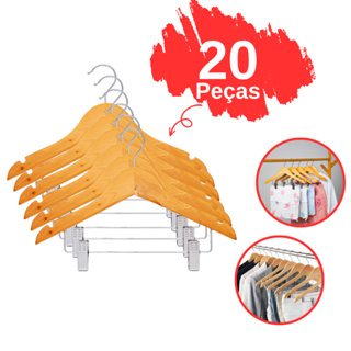Kit 20 Cabide de Madeira Infantil c/ Presilhas Marfim Roupas Casacos em Oferta na Shopee
