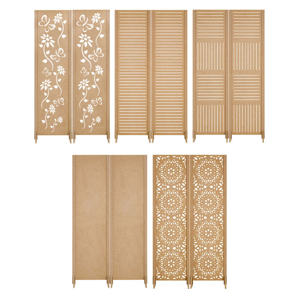 2 Biombo Folha Divisória Painel Divisor Separador De Ambiente Madeira Mdf Todos Modelos Com Base Pé