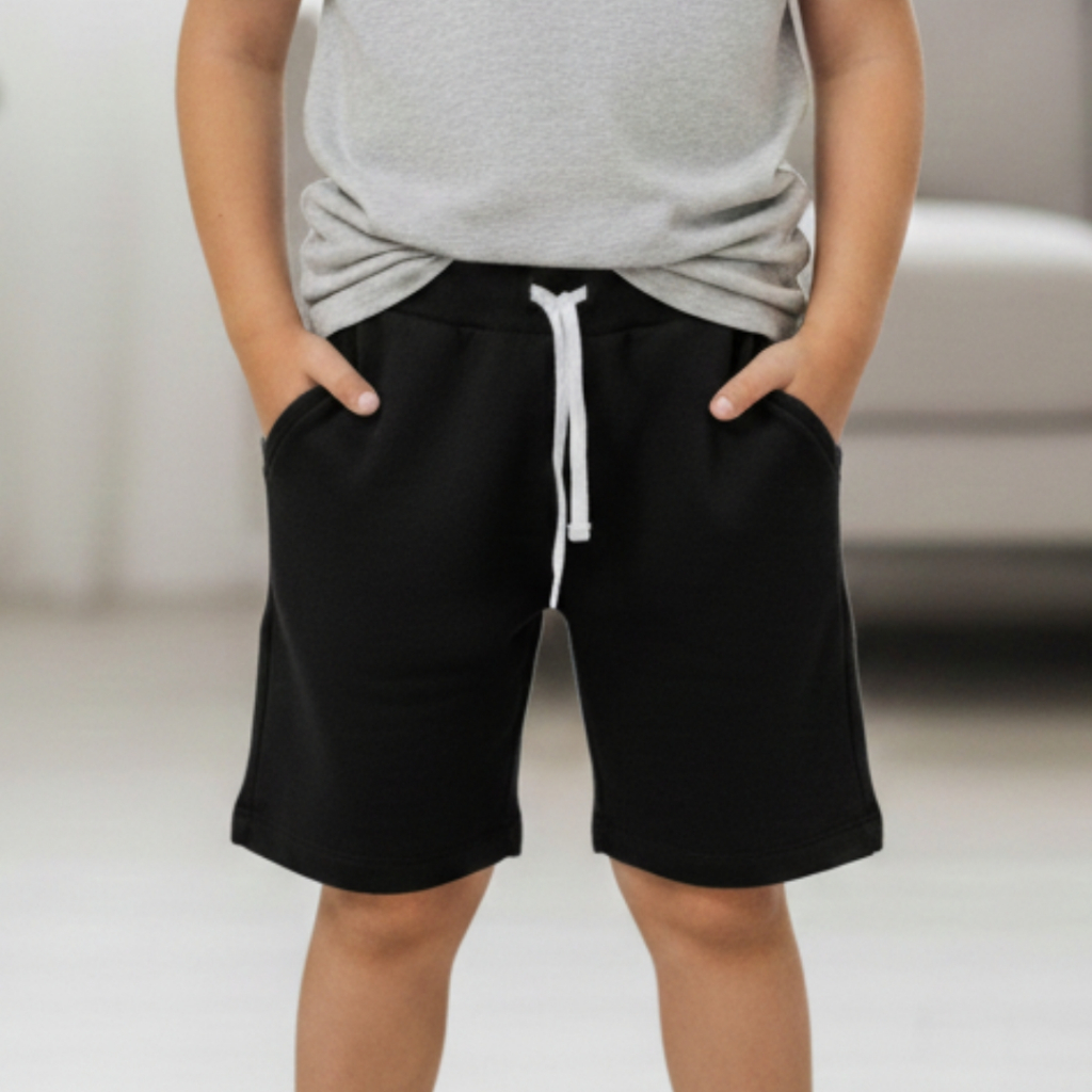 Short Moletinho Masculino Infantil Cós Elástico Acabamento Premium 100% Algodão Com Cordão e Bolso Funcional Confortável