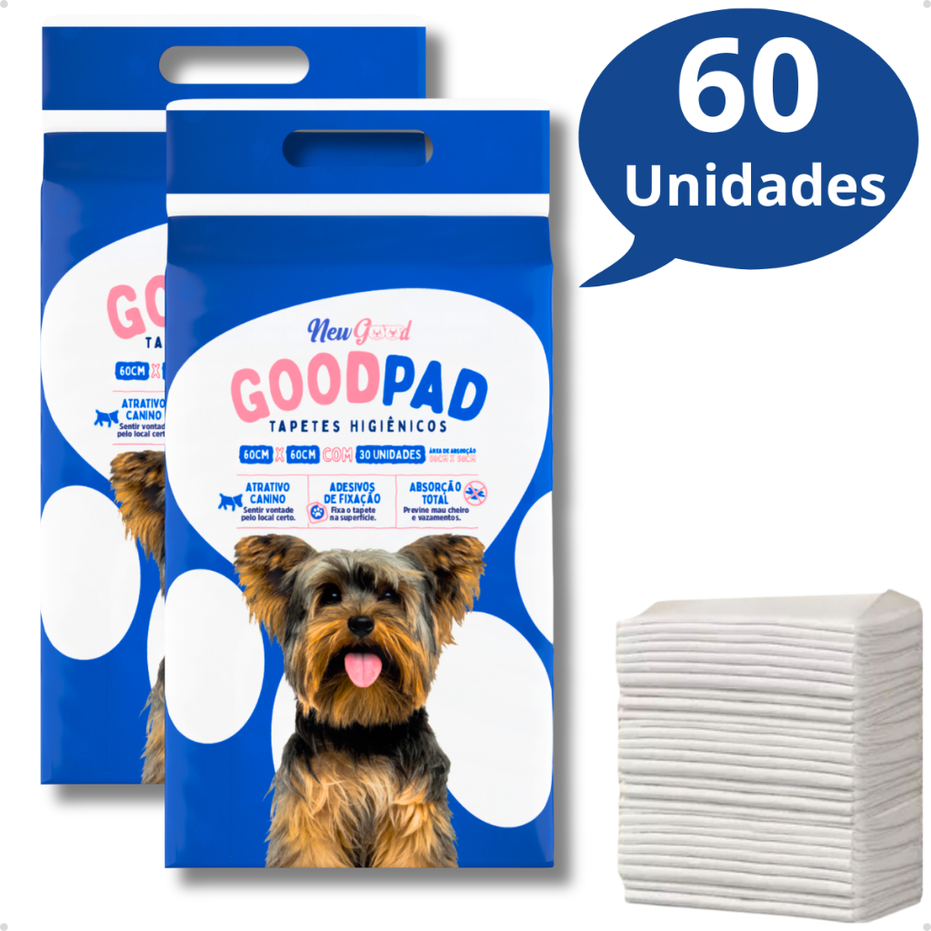 Kit 2 Tapete Higiênico Descartável Alta Absorção Premium para Cachorro GoodPad 60cm x 60cm 30 Un